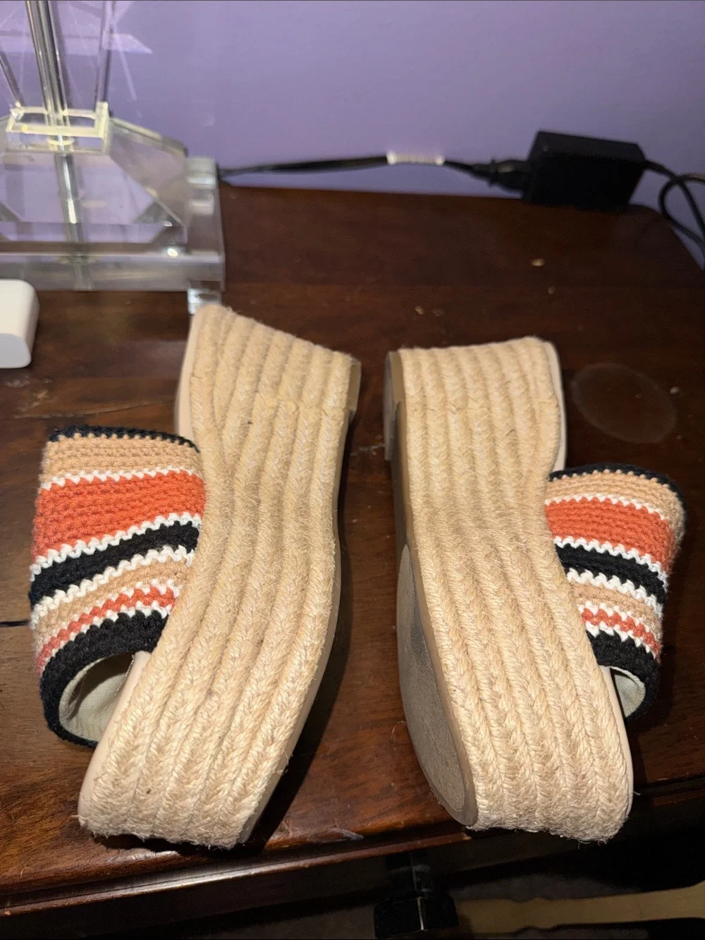 MARC FISHER Meflannia Crochet Espadrille Platform Slide Sandals Size 8.5M